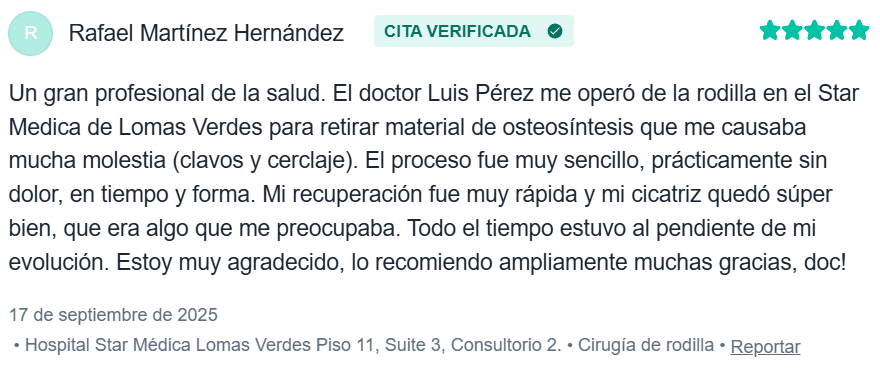Testimonio - Ortopedista y traumatologo en Naucalpan de Juarez